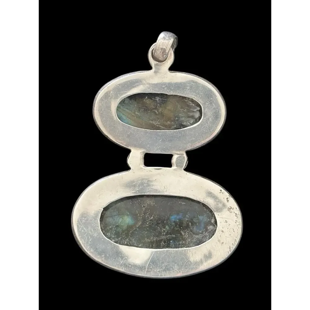 925 Sterling Silver Real Large Duel Oval Labradorite Gem Pendant 26g